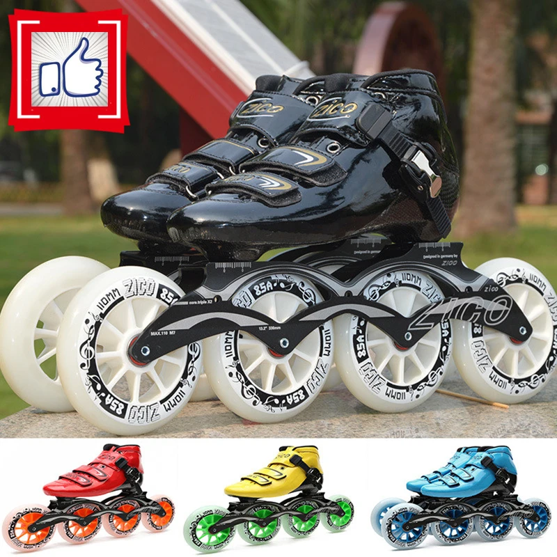 ขั้นสูงคาร์บอนไฟเบอร์อินไลน์สเก็ตBoot 7075 โลหะผสมCNCกรอบ 85A PUทนทาน 110 มม.100 มม.90 มม.Rollerล้อสเก็ตTrack Racing