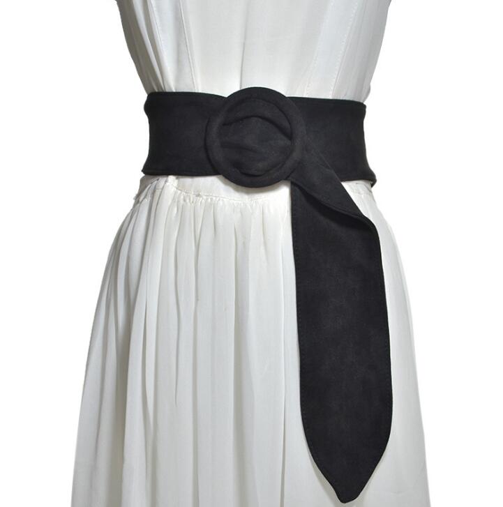 Faja de piel de ante sintética a la moda para mujer, corsés para vestido femenino, cinturones decorativos, cinturón largo R1388