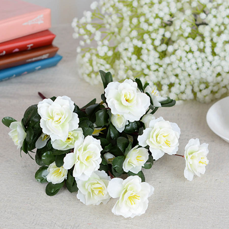 Outdoor Fall Artificial Red Azalea High Quality Flowers Bushes UV Resistant Decor Fake Flowers Home Decorations Small For Garden