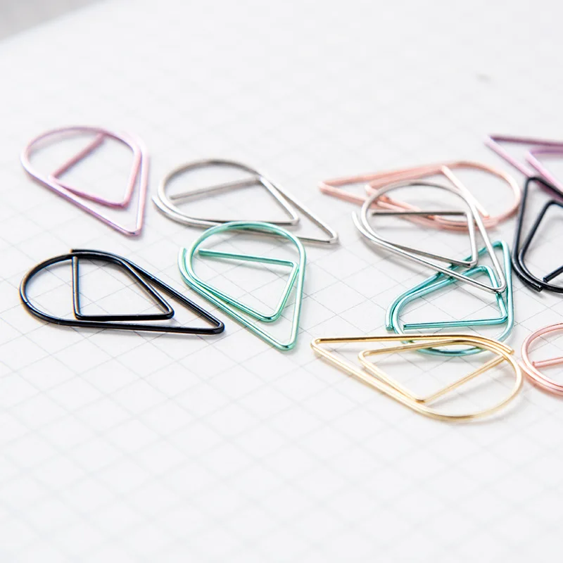 30/50 Pezzi Materiale Metallico Graffette a Forma di Goccia Colore Oro Argento Kawaii Carino Segnalibro Clip di Cancelleria per Ufficio Materiale Scolastico