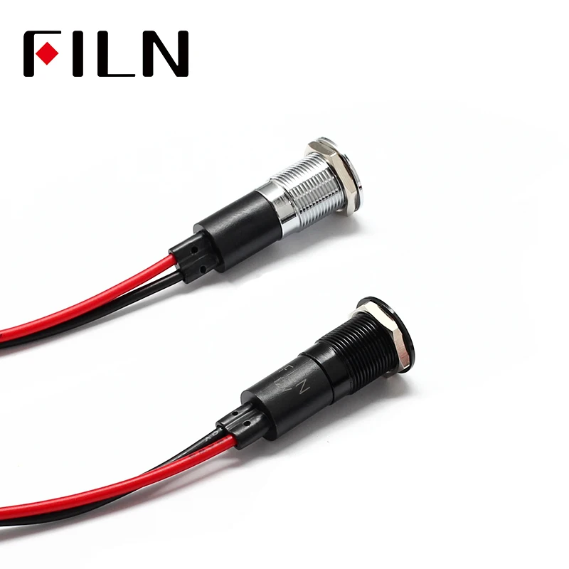 12มม.กันน้ำ FILN 12V LED รถเรือ LED คำเตือนแดชบอร์ดไฟสัญญาณเครื่องมือ Pilot สีดำ Chrome เสร็จสิ้น