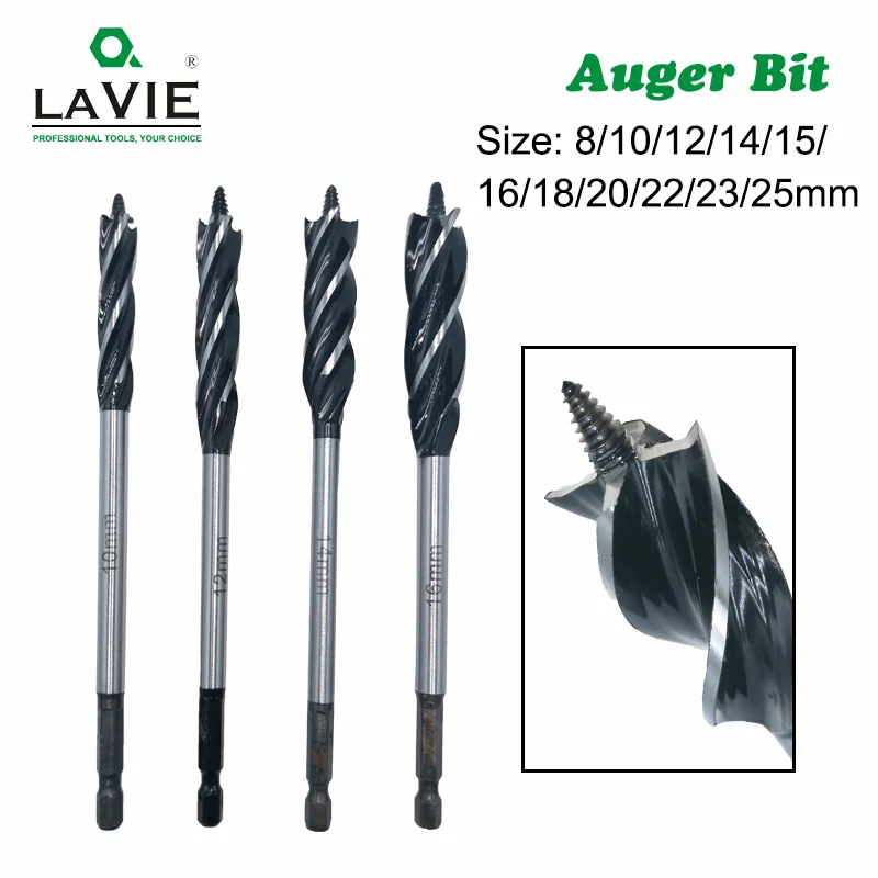 LAVIE 8 đến 25mm Gỗ Xoắn Bit Auger Khoan 4 Cắt Khoan Cắt cho gỗ DB03020A