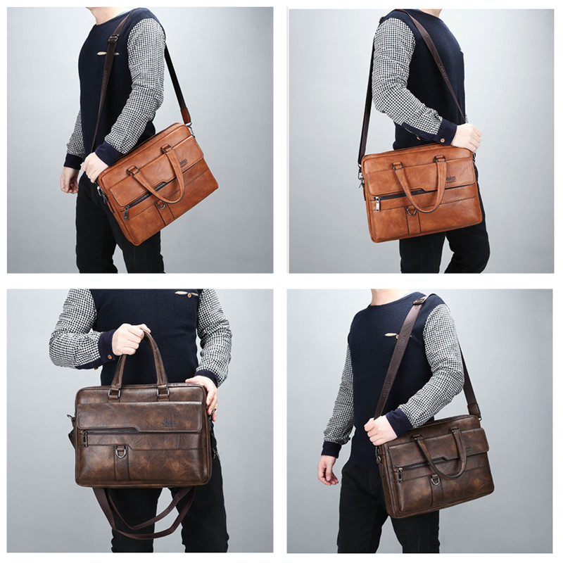 JEEP BULUO-maletín de negocios para hombre, bolso de oficina de alta calidad, de cuero dividido, de 14 pulgadas para ordenador portátil, archivo A4