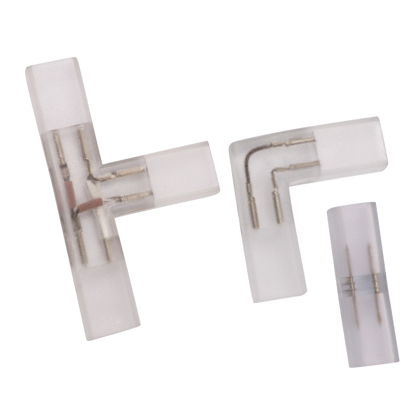 2-poliger L-T-förmiger Eckverbinder-Mittelstopfen mit Kupfernadel für 110 V 220 V LED-Streifen 5050 3014 2835 einfarbig
