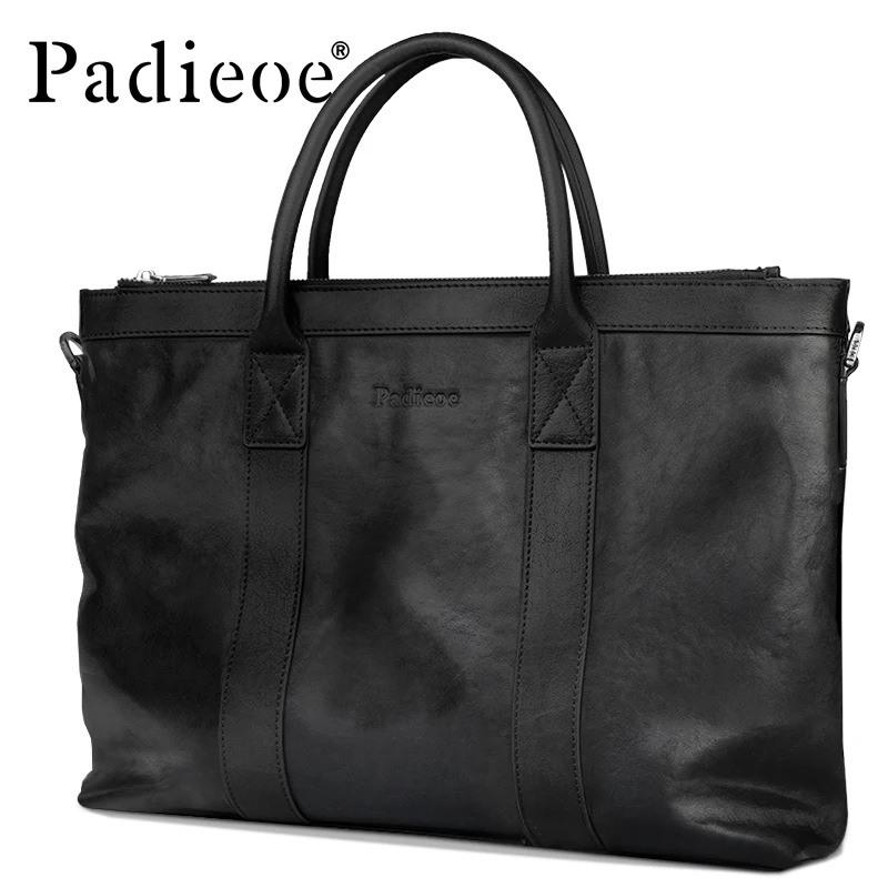 Padieoe-maletín de cuero de vaca genuino para hombre, bolso de mano de gran capacidad para ordenador portátil, Cartera de lujo, novedad