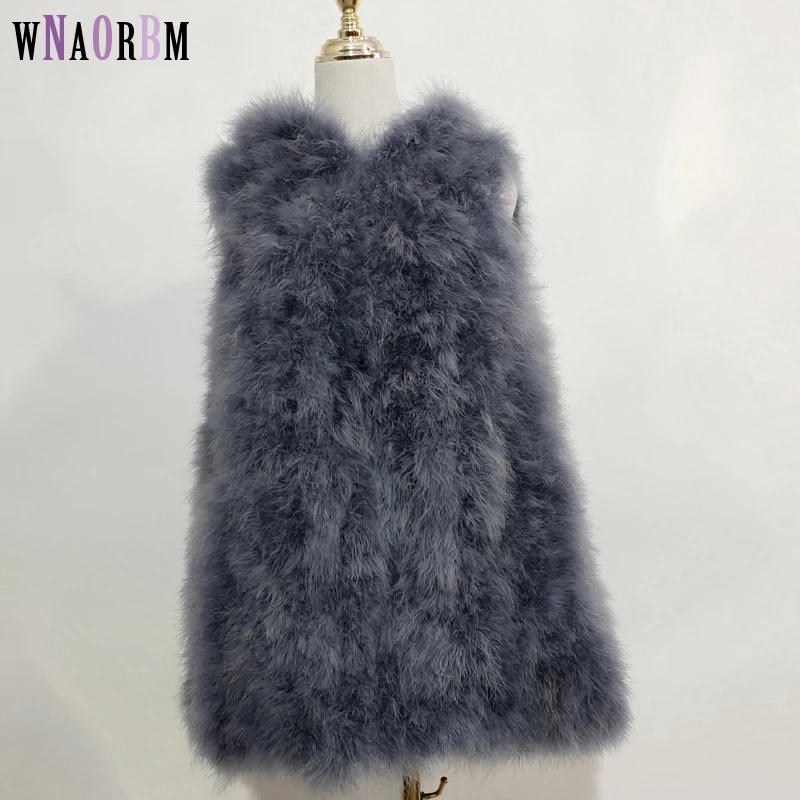 Neue ostrich haar weste 70 cm lange plus hut kleine frische 100% türkei feder weste echtpelz mantel Verschlüsselt hand weben
