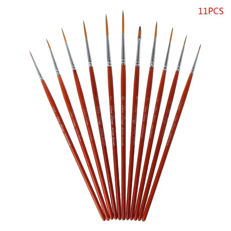11 cái/bộ Chuyên Nghiệp Chi Tiết Bút Lông Mịn Đầu Nhọn Mini Bàn Chải Cho Acrylic Màu Nước Dầu Vẽ Tranh Bộ C26