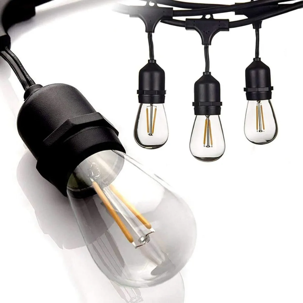 IP65 15M Đèn LED S14 Dây Đèn Chống Nước E27 Ấm LED Retro Edison Dây Tóc Bóng Đèn Ngoài Trời Phố Vườn Hiên Ngày Lễ chiếu Sáng