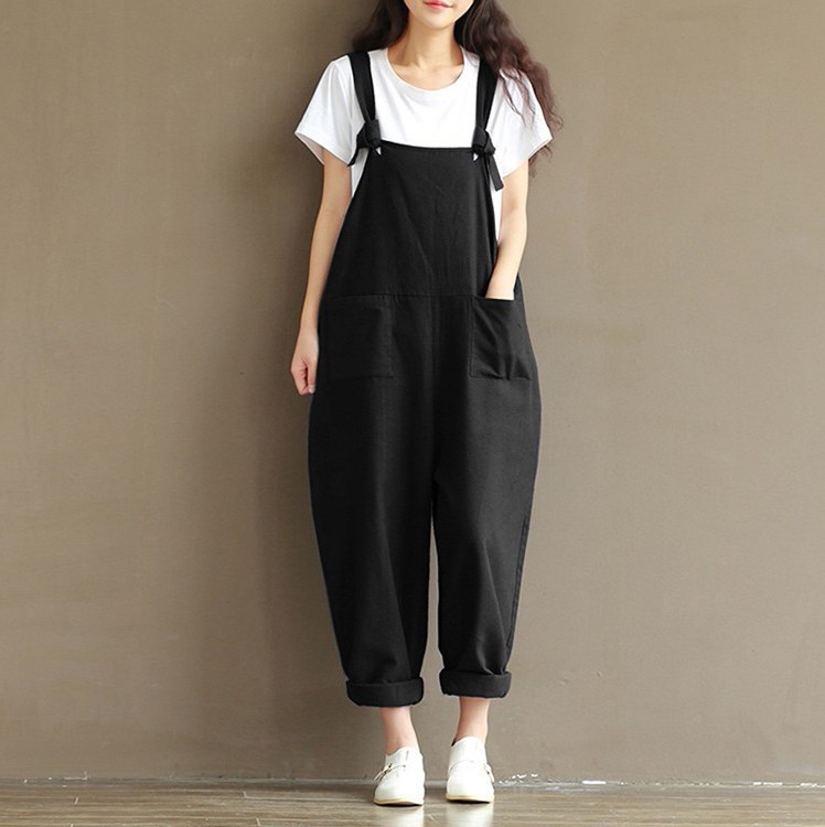 ฤดูร้อน Jumpsuits ใหม่ศิลปะขนาดใหญ่ suspenders กางเกงขากว้างผู้หญิงสบายๆกางเกง