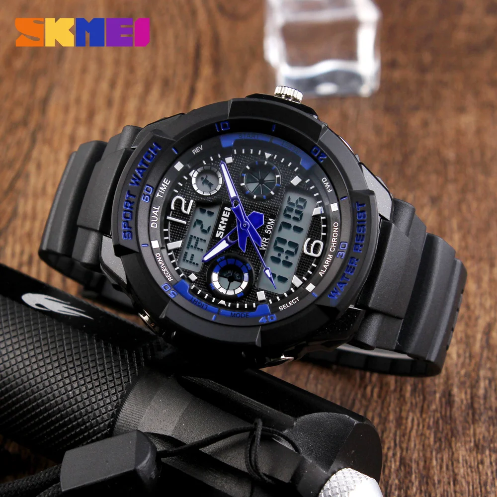 แบรนด์ SKMEI 50m กันน้ํานาฬิกาเด็ก LED มัลติฟังก์ชั่ Dual Time ควอตซ์ดิจิตอลนาฬิกาข้อมือเด็กนาฬิกาเด็ก