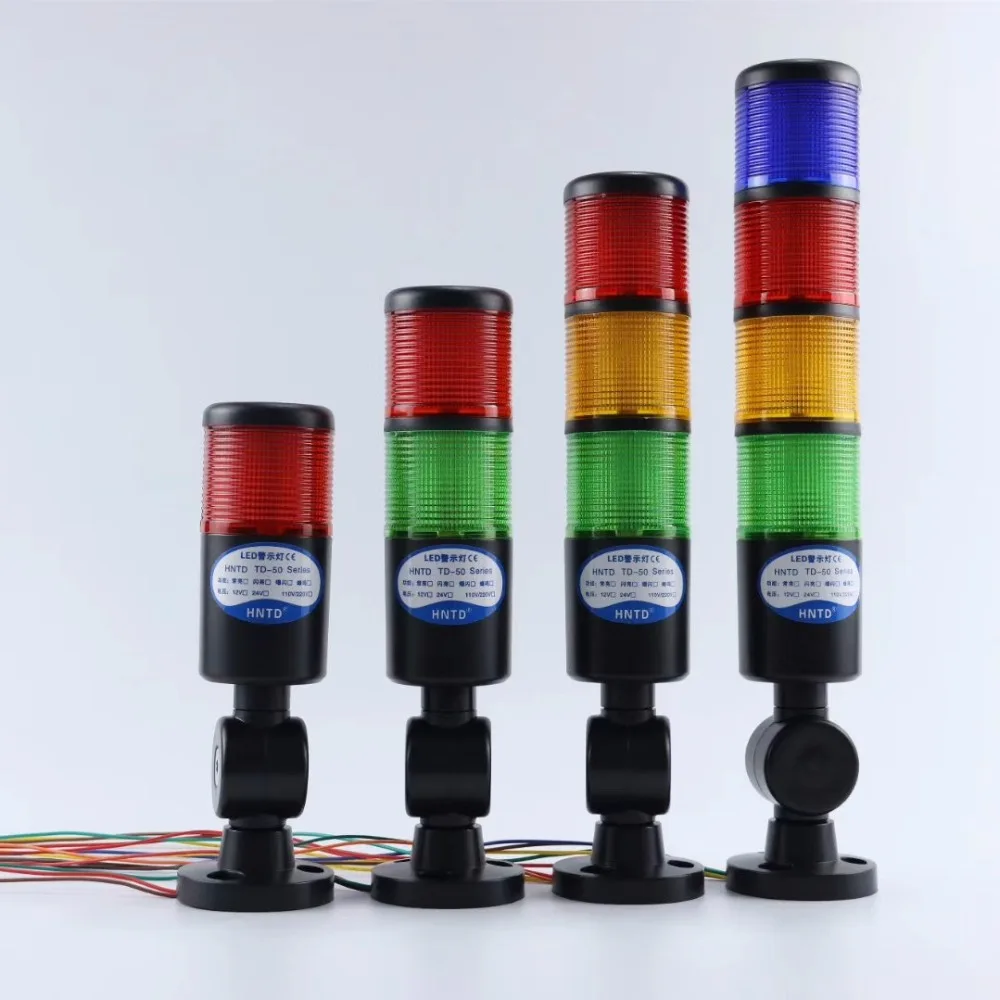 Torre de señal Industrial de 24V, carcasa negra, luz de alarma de pila de seguridad, zumbador plegable multicapa, lámpara de advertencia de precaución para máquina