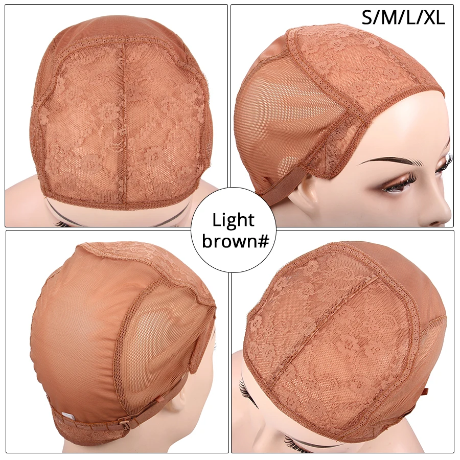 Plussign Mới Tóc Giả Nắp Lưới Trùm Tóc Giả Làm Vật Liệu Adjudtable Mũ Đội Tóc Giả Nâu Đen Tóc Vàng Đôi Ren Lưới Nắp xl/L/M/S 4 Kích Thước