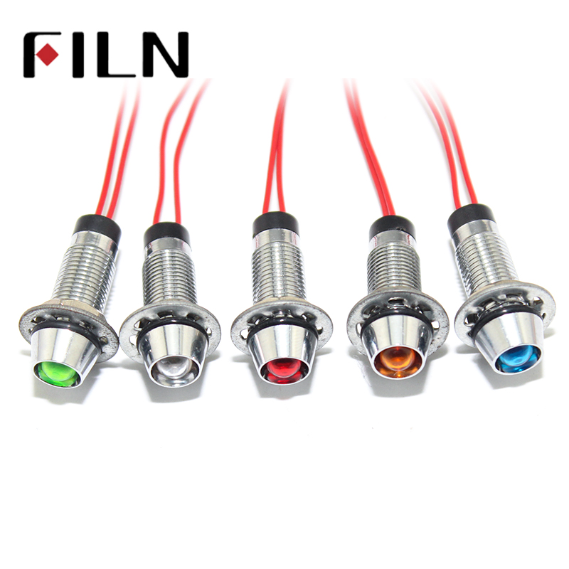 ฟิล์มโลหะไฟสัญญาณไฟแสดงสถานะ 8 มม.สีแดงสีเหลืองสีฟ้าสีเขียวสีขาว 12V LED 20 ซม