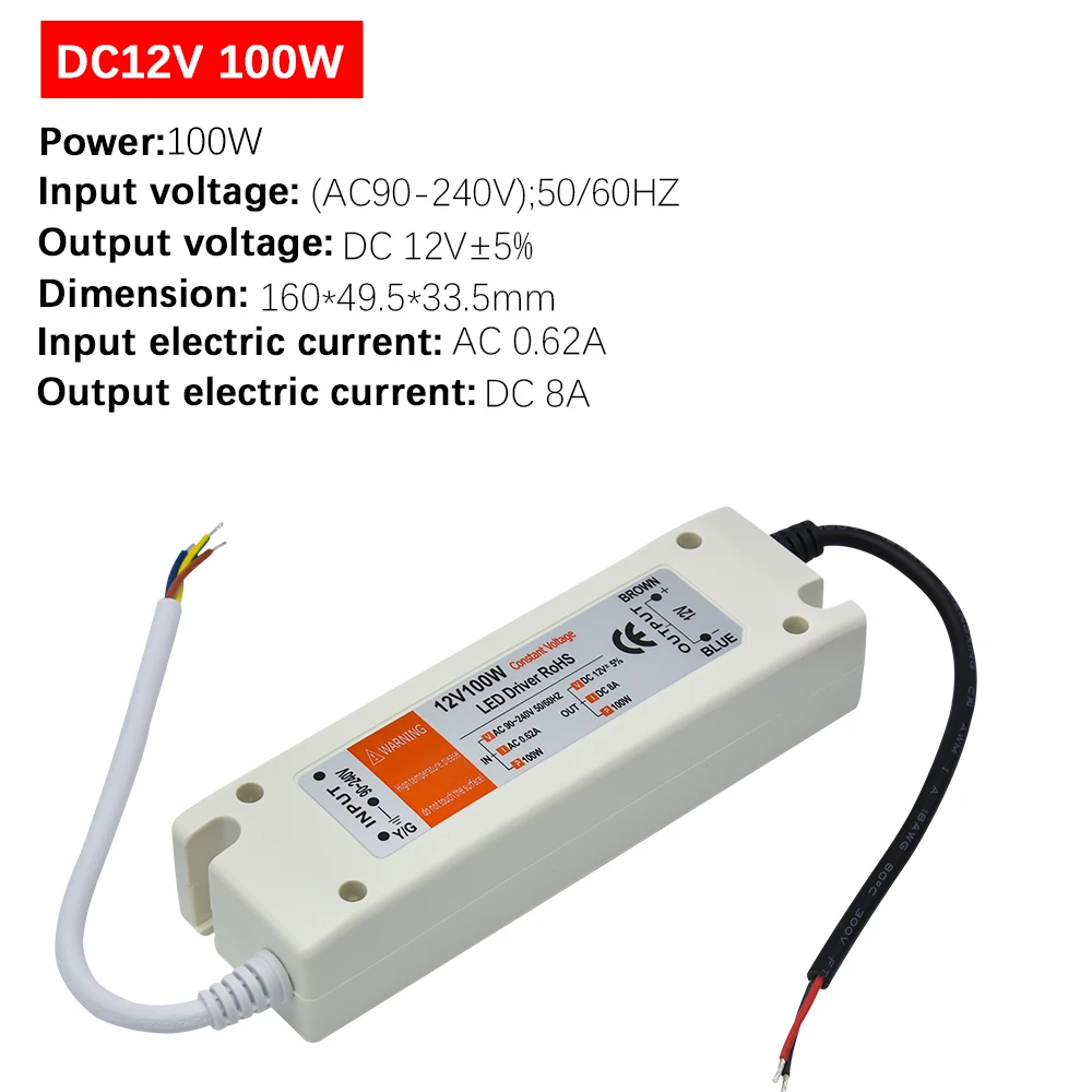 1 Chiếc DC12V Cung Cấp Điện Đèn Lái 18W / 28W / 48W / 72W / 100W Chiếu Sáng Biến Áp Công Tắc Dây Đèn LED Âm Trần