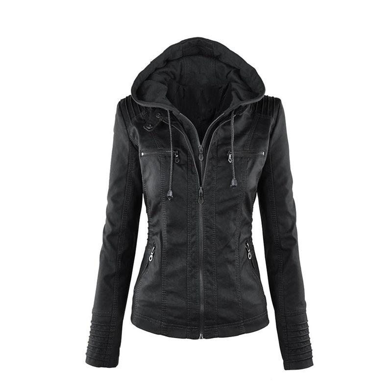 2022 neue Leder Jacke Frauen Hoodies Herbst Winter PU Jacke Schwarz Casual Oberbekleidung Faux Leder Mantel Frauen Plus Größe XS-7XL