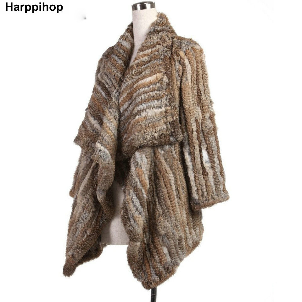 Frauen Pelz Mäntel Bunte Echt Kaninchen Pelzmantel Weibliche Luxus Natürliche Gestrickte Kaninchen Fell Winter Jacke 2019 Neue Pelzmantel
