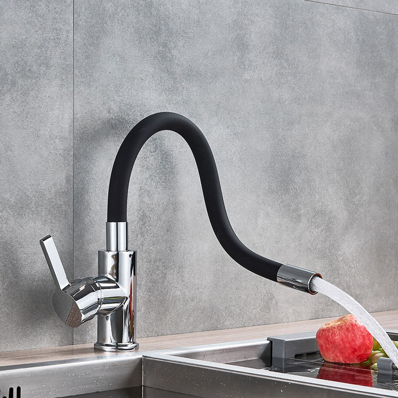 Orange Pipe Flexible Neck Kitchen Sink Faucet Chrome Universal pipe Hot Cold Kitchen Mixer Tap Deck Mounted Bathroom Kitchen Tap