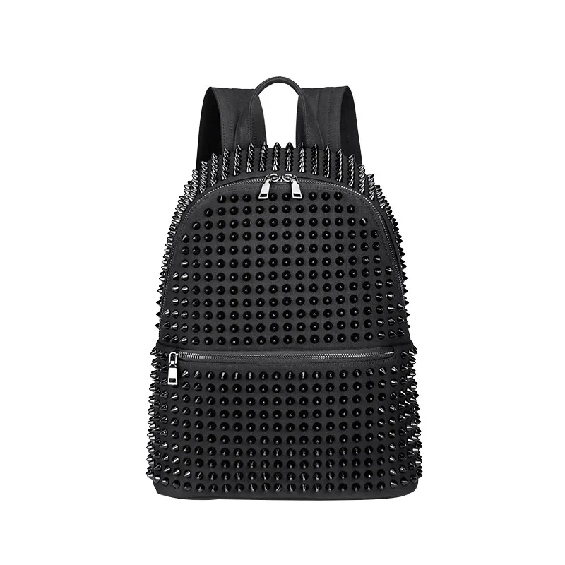 JIEROTYX Nữ Thời Trang Phụ Nữ Ba Lô Đinh Tán Đen Mềm Rửa Sạch Da Schoolbags Bé Gái Punk Túi Du Lịch Kéo Khóa Thả Con Tàu