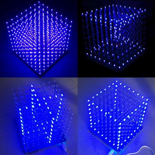 8x8x8 LED Cube 3D Light Square Blue LED Electronic DIY Kit Tempered ability