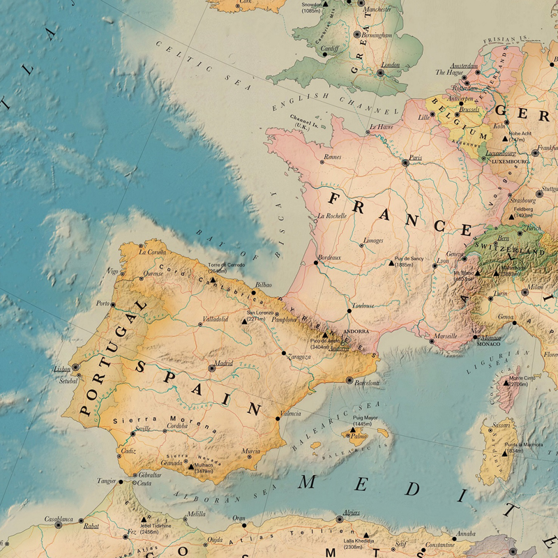 Tamaño de póster de mapa de Europa, decoración de pared, mapa grande de Europa, 80x53cm, lona impermeable