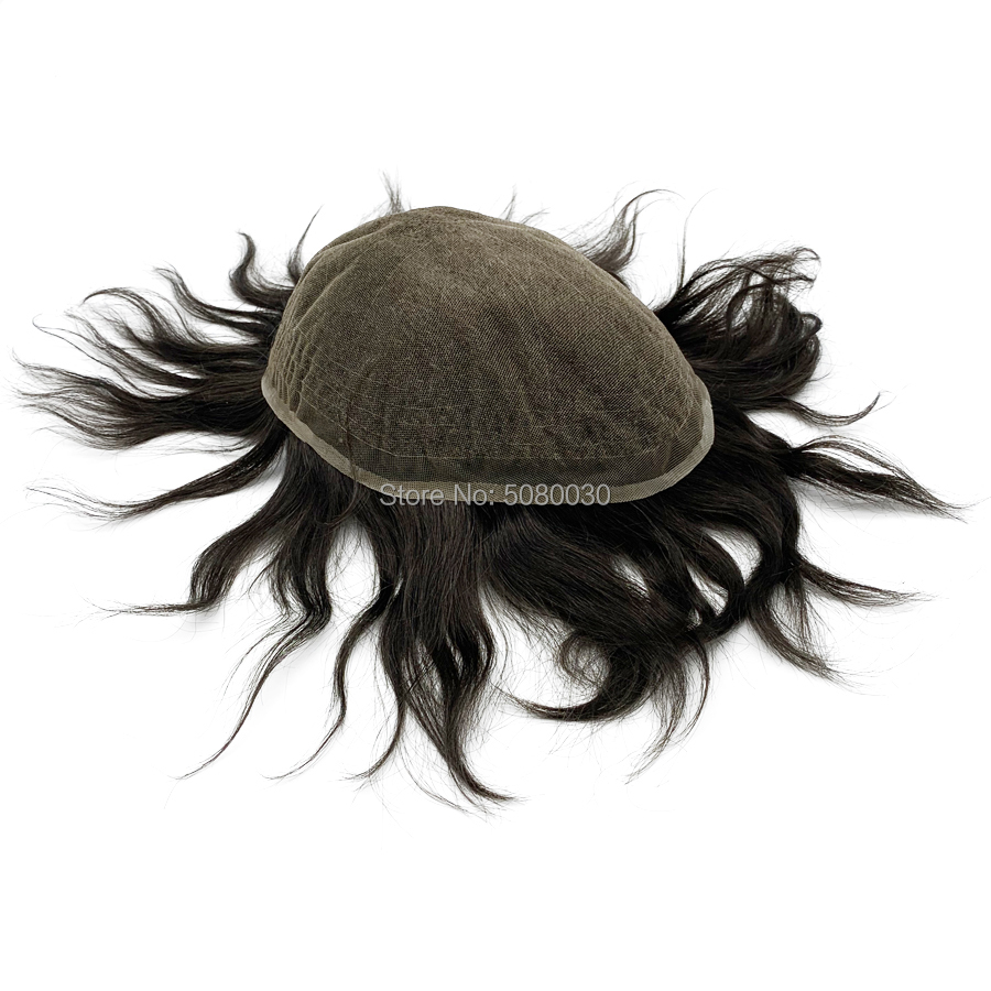 Herren-Spitzenperücke, volle Schweizer Spitze, Herrenperücke, Echthaar, gebleichter Knoten