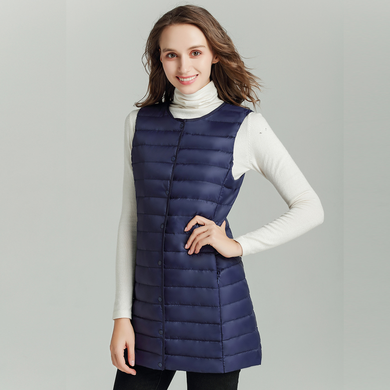 ฤดูใบไม้ผลิใหม่ผู้หญิงยาวเสื้อกั๊ก Slim Sweet เสื้อกั๊ก Ultra Light Down เสื้อกั๊กเสื้อแขนกุดเสื้อกั๊กยาว