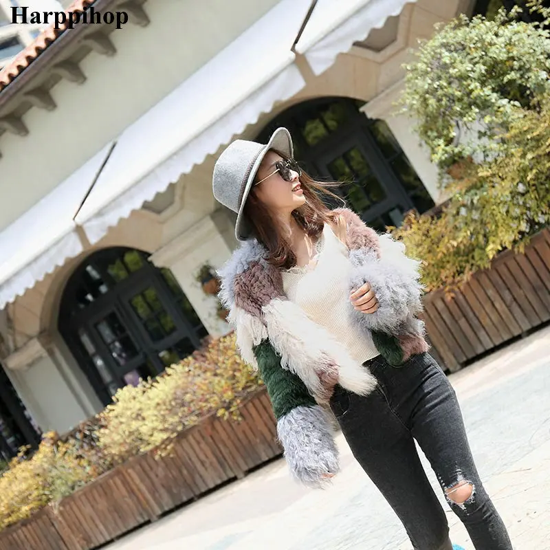 2020 automne et hiver lapin cheveux laine tricot manteau de fourrure femme court paragraphe long paragraphe col rond couleur colorée manteau