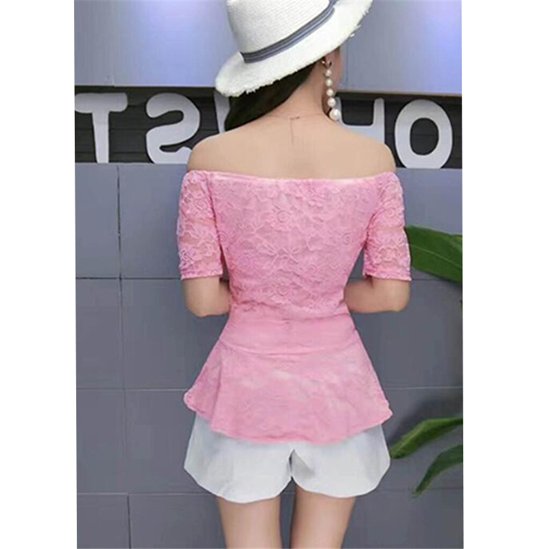 2018 Phụ Nữ Mùa Xuân Mùa Hè Áo Sơ Mi Ngọt Ngào Tie Hoa Ren Áo Lady Short Sleeve Slash Cổ Backles Áo Cánh Ngắn Blusas Ngọn AB831