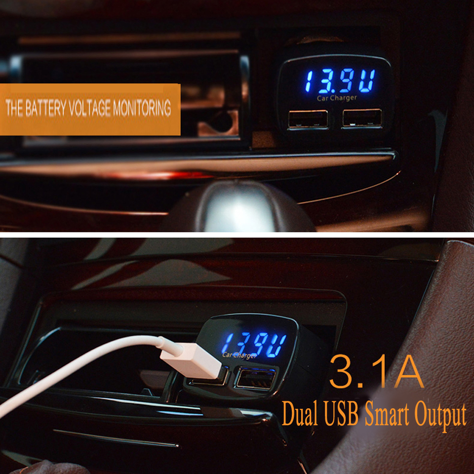 4 1 車の充電器急速充電 3.1A デュアル USB LCD ディスプレイ温度/電圧/電流メーターテスターアダプターデジタルディスプレイ付き