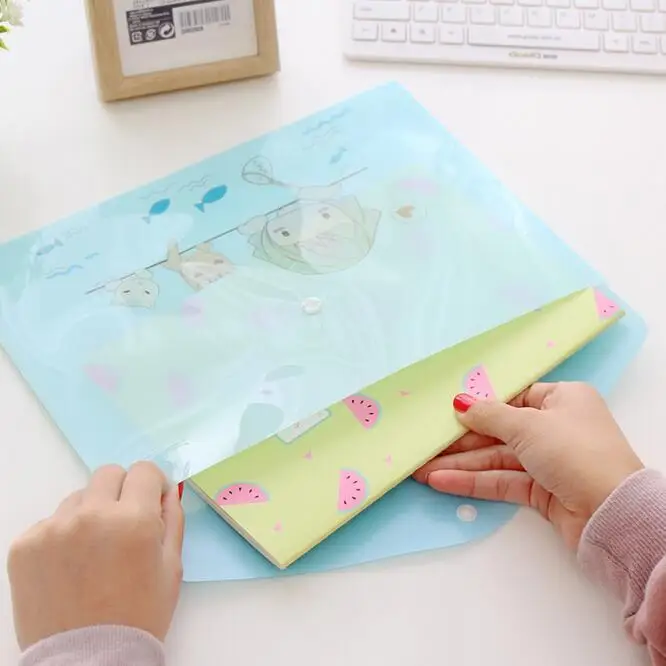 1PC 防水マルチポケットプラスチックかわいい A4 ファイルフォルダーバッグドキュメント紙オーガナイザーケースオフィス学校文具用品