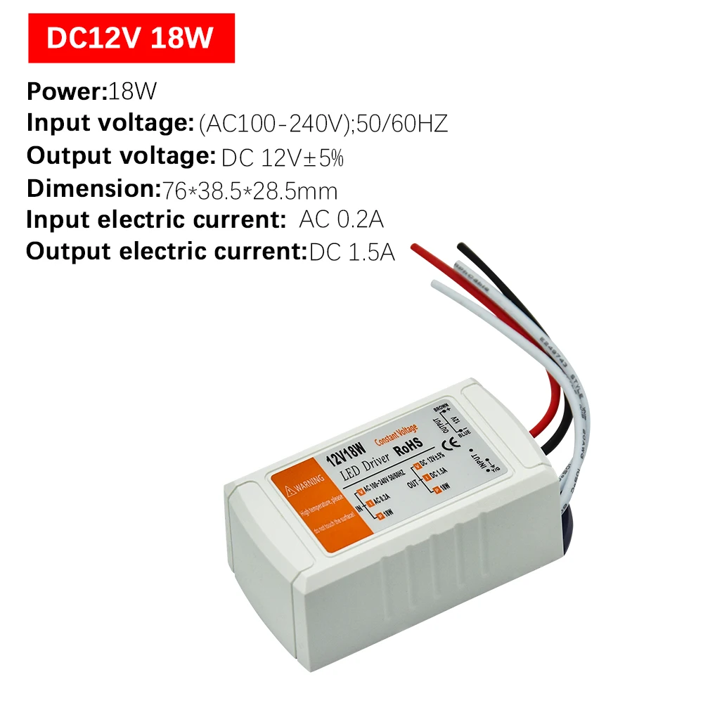 1 Chiếc DC12V Cung Cấp Điện Đèn Lái 18W / 28W / 48W / 72W / 100W Chiếu Sáng Biến Áp Công Tắc Dây Đèn LED Âm Trần