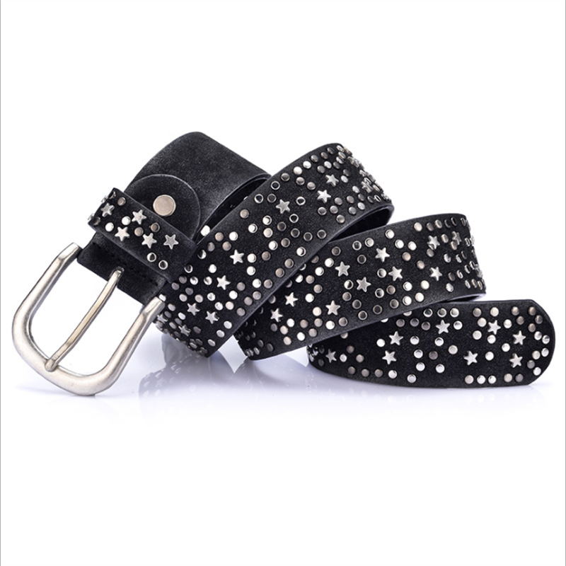 BOKADIAO Thắt lưng nữ Punk Pin khóa Vintage hình học Đinh Tán nữ sang trọng ban đầu của thắt lưng da cho người phụ nữ dây thắt lưng nữ dây