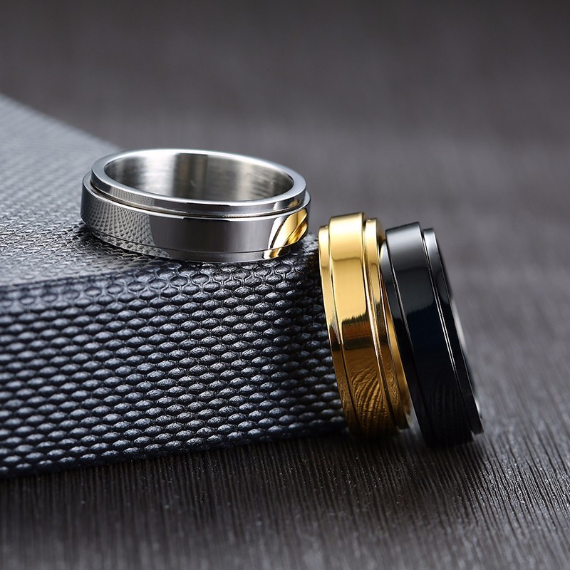 Vnox Personalisierter Spinner-Ring für Männer und Frauen, 6 mm Edelstahl, drehbarer Ehering, individueller Name, Datum, Initiale, männlicher Schwanzring