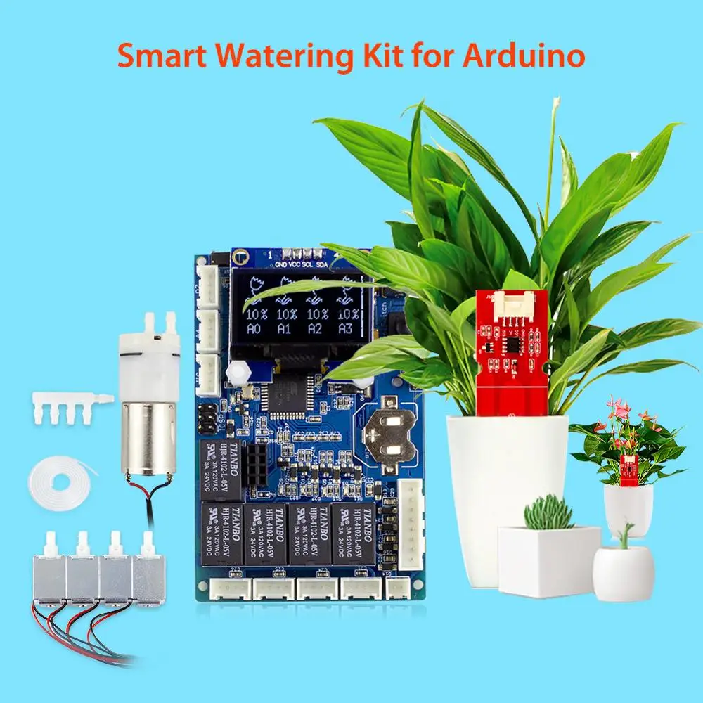 Elecrow-Kit de riego inteligente automático de plantas para jardín Arduino, programa DIY, dispositivo de agua de flores, Sensor capacitivo de humedad del suelo