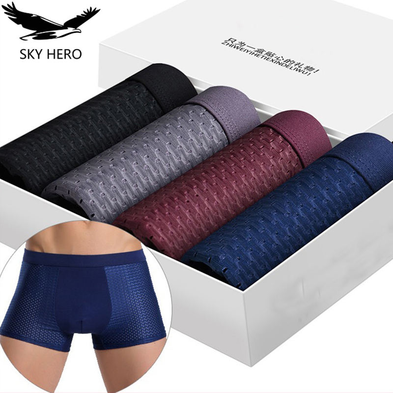 4 ชิ้น/ล็อตกางเกงในชายกางเกงชาย Man Pack กางเกงขาสั้นนักมวยชุดชั้นใน Homme Calzoncillos ไม้ไผ่ขนาดใหญ่ขนาด 5XL6XL7XL