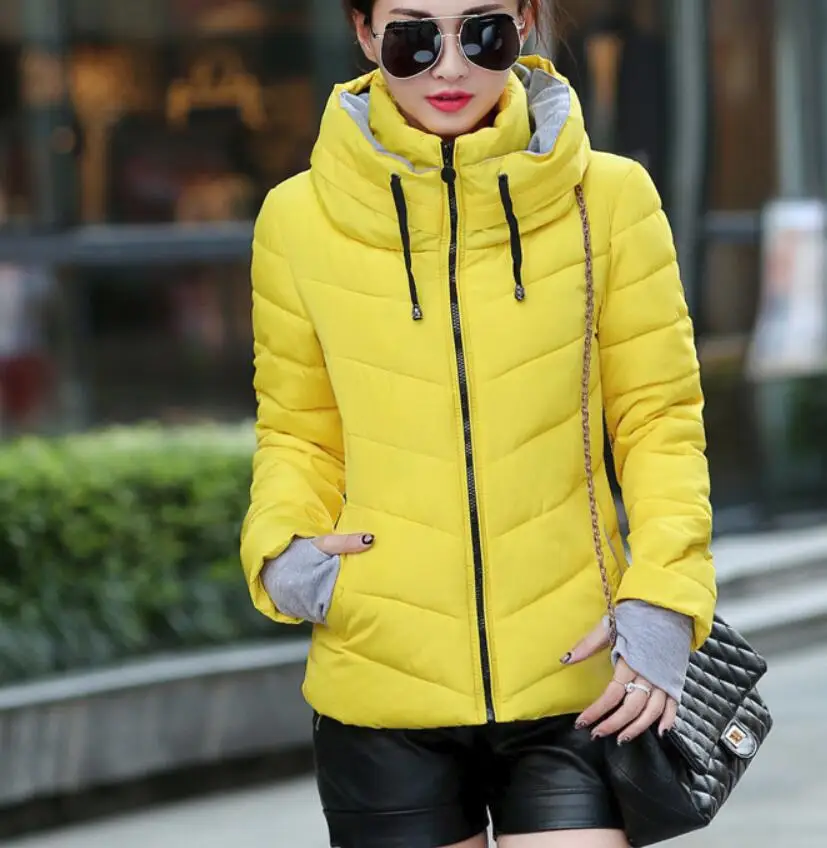 ใหม่ผู้หญิงผ้าฝ้ายเสื้อสั้น Outwear ยืนคอซิปแจ็คเก็ต Drawstring Slim Multicolor ฤดูหนาวเสื้อขนาดเล็ก WARM Handguard