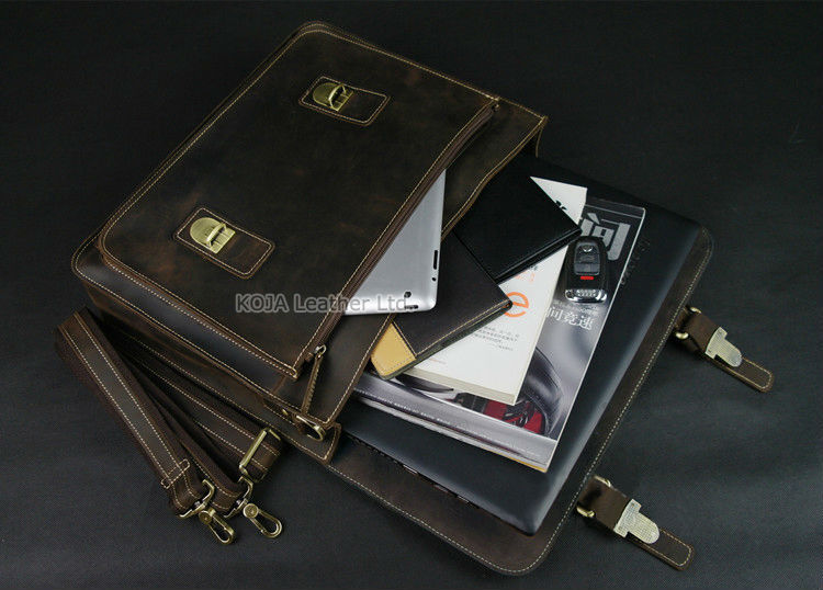 กระเป๋าเอกสารผู้ชายวินเทจหนังแท้เครซีฮอร์สกระเป๋าใส่แล็ปท็อป15 "กระเป๋าทำงานธุรกิจกระเป๋าแมสเซ็นเจอร์สะพายไหล่กระเป๋าผู้ชายกระเป๋าถือโท้ท M088