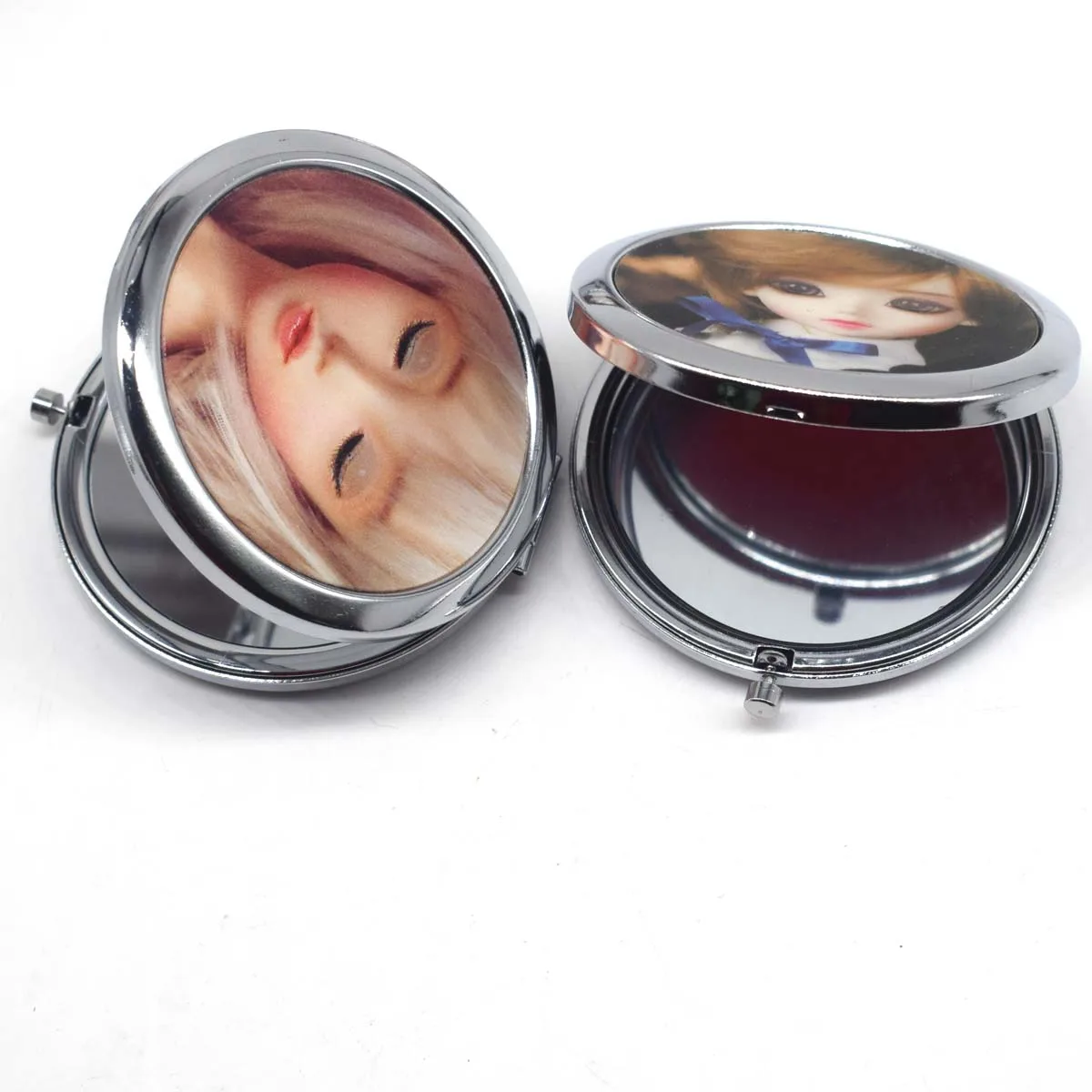 Búp Bê Gương Trang Điểm Mini Bỏ Túi Đựng Mỹ Phẩm Nhỏ Gọn Di Động Gương Kép Mặt Thép Không Gỉ Đựng Mỹ Phẩm Trang Điểm Gương