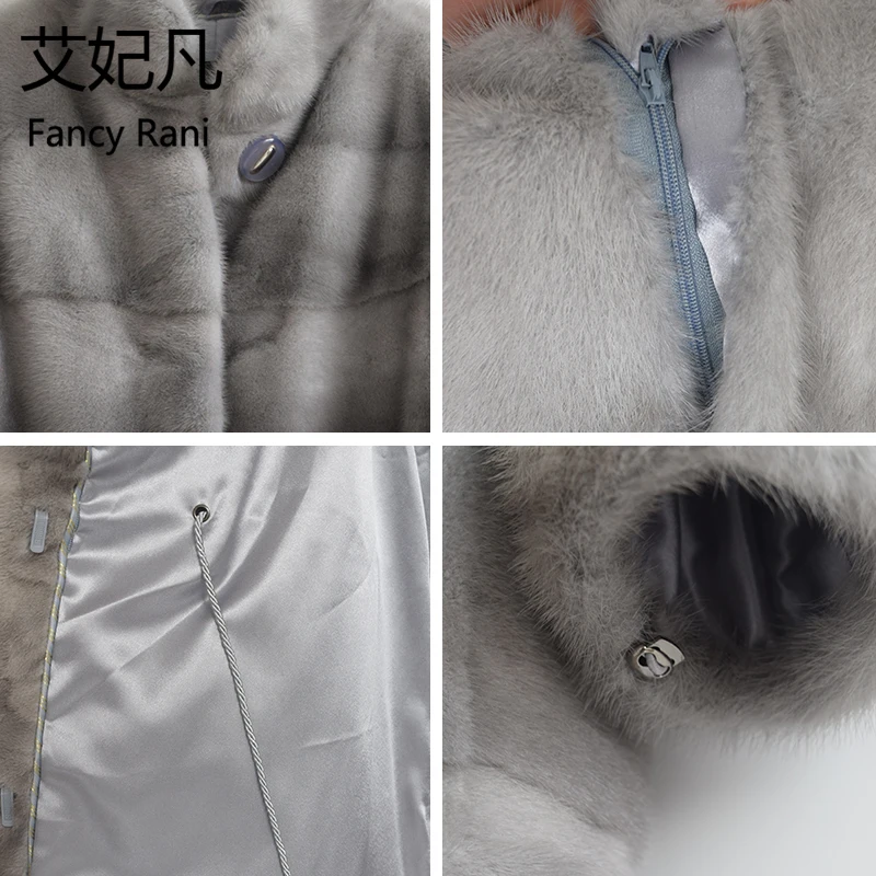 แฟนซี Rani Real Mink Fur Coat ผู้หญิงธรรมชาติฤดูหนาวแจ็คเก็ตหนังยาวหรูหราเสื้อผ้าหญิง 2023 Mink Fur Coat ผู้หญิงโปรโมชั่น