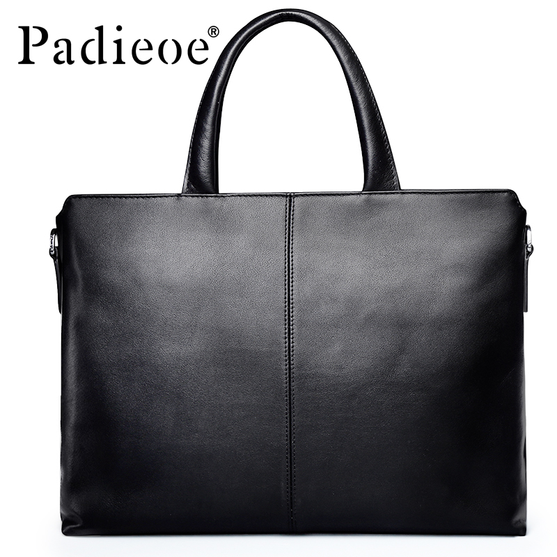 Padieoe-maletín de piel de vaca auténtica para hombre, de Color sólido bolso de hombro a la moda, bolso para ordenador portátil de negocios, nuevo diseñador