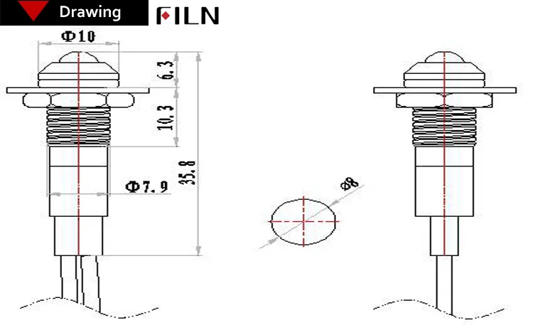 8mm FL1A-8SW-1 đen nhà ở mini lớn lên đầu đỏ màu xanh lá cây màu vàng màu xanh 12 v led inidcator ánh sáng với 20 cm dây