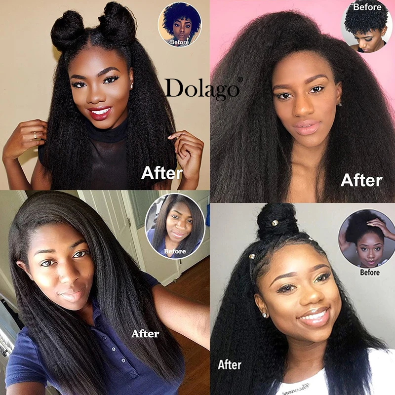 Kinky em linha reta pacotes de tecer cabelo grosso yaki em linha reta virgem pacotes de cabelo humano com fechamento brasileiro kinky 4 extensões de cabelo