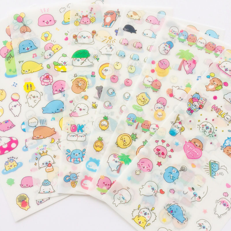 6 แผ่น Kawaii Sea Lion Otters DIY กาว PVC สติกเกอร์ตกแต่งไดอารี่อัลบั้ม Stick ป้ายกระดาษตกแต่งเครื่องเขียน