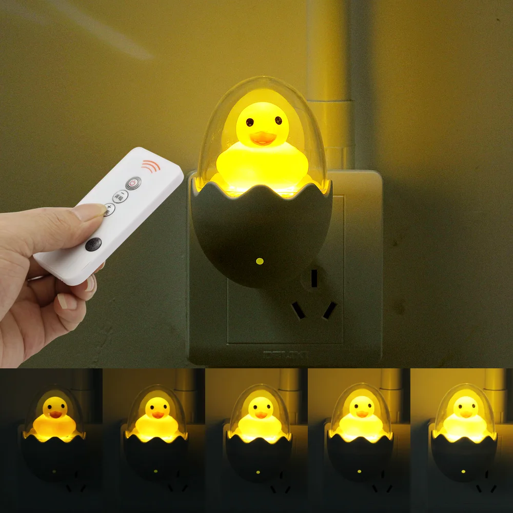 Lindo pato amarillo LED luz nocturna Sensor Control lámpara regulable Control remoto enchufe de la UE 220V para el hogar dormitorio niños regalo