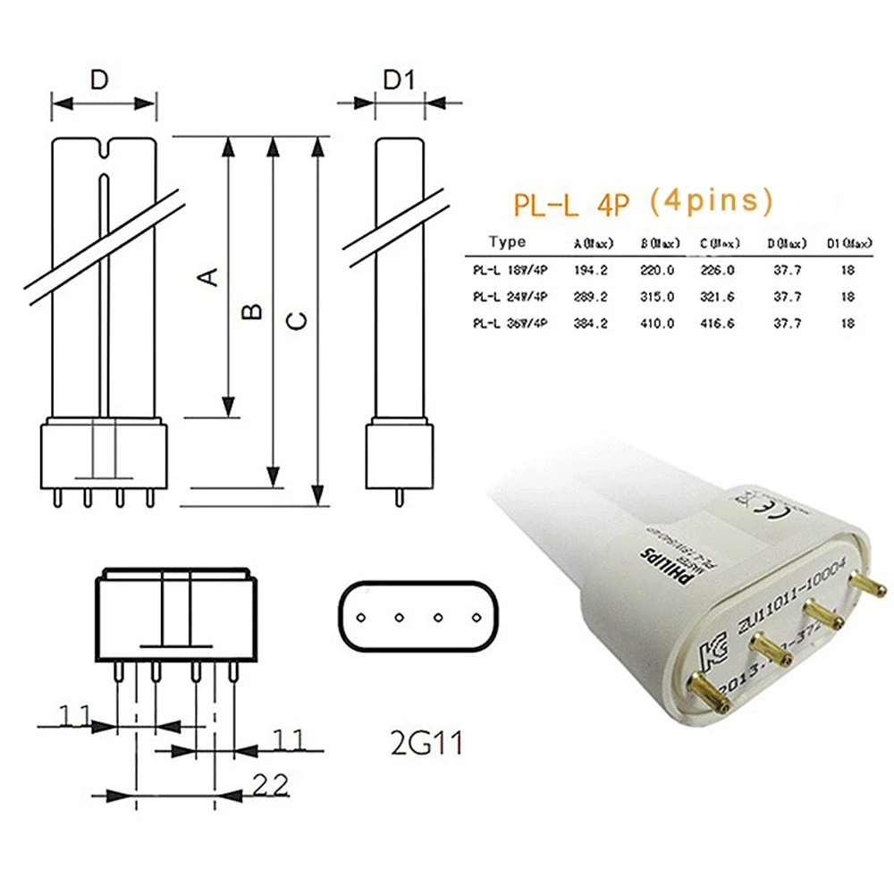 PL-L 2G11 Huỳnh Quang Ống 18W 24W 36W 40W Bóng Đèn Tiết Kiệm Năng Lượng Đèn 4 Chân Hai ống Năng Lượng-Tiết H Ống Trắng Vàng