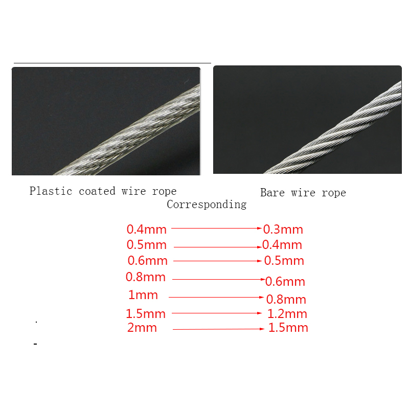 Câble Flexible en Acier Revêtu de PVC, Corde Transparente, 100 Mètres, 0.5/0.6/0.8/1/1.2/1.5/2mm, 304