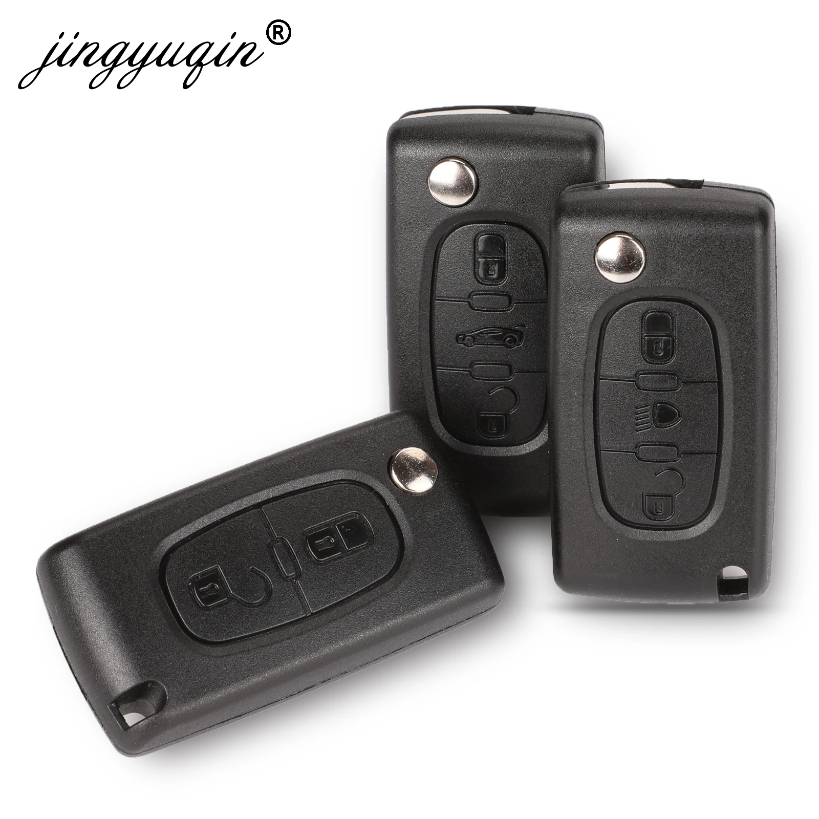 Jingyuqin 2/3 botón Flip Fob funda para llave de coche Shell para Peugeot 207 307 308 407 607 807 Partner Citroen C2 C3 C4 C5 C6 Xsara