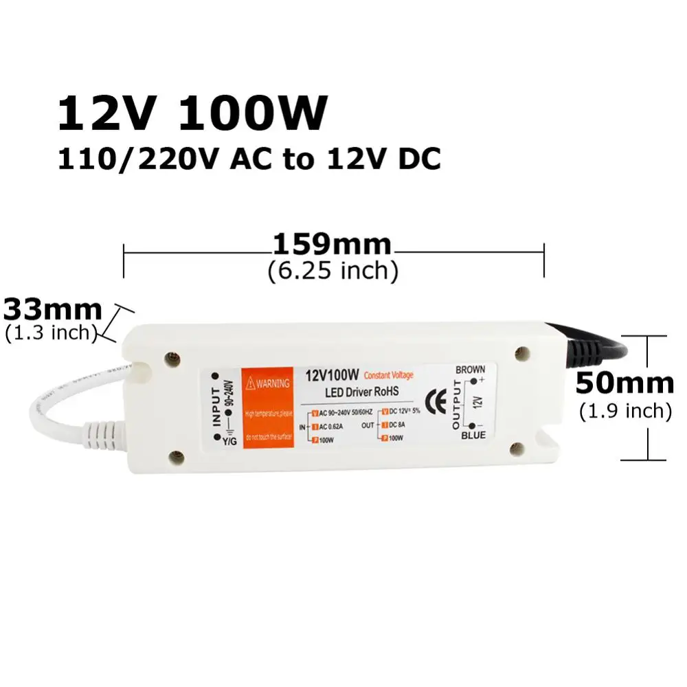 DC 12V LED Driver 12 Volt Power Supply 18W 28W 48W 72W 100W Power Adapter 110V/220V to 12V Lighting Transformer for Strip Light