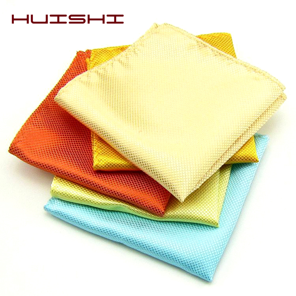 HUISHI Solid Pocket Square สำหรับผู้ชายตรวจสอบตารางผ้าเช็ดหน้าอุปกรณ์เสริมโพลีเอสเตอร์ Hanky สีทึบผ้าขนหนู Mouchoir สีดำสีขาว
