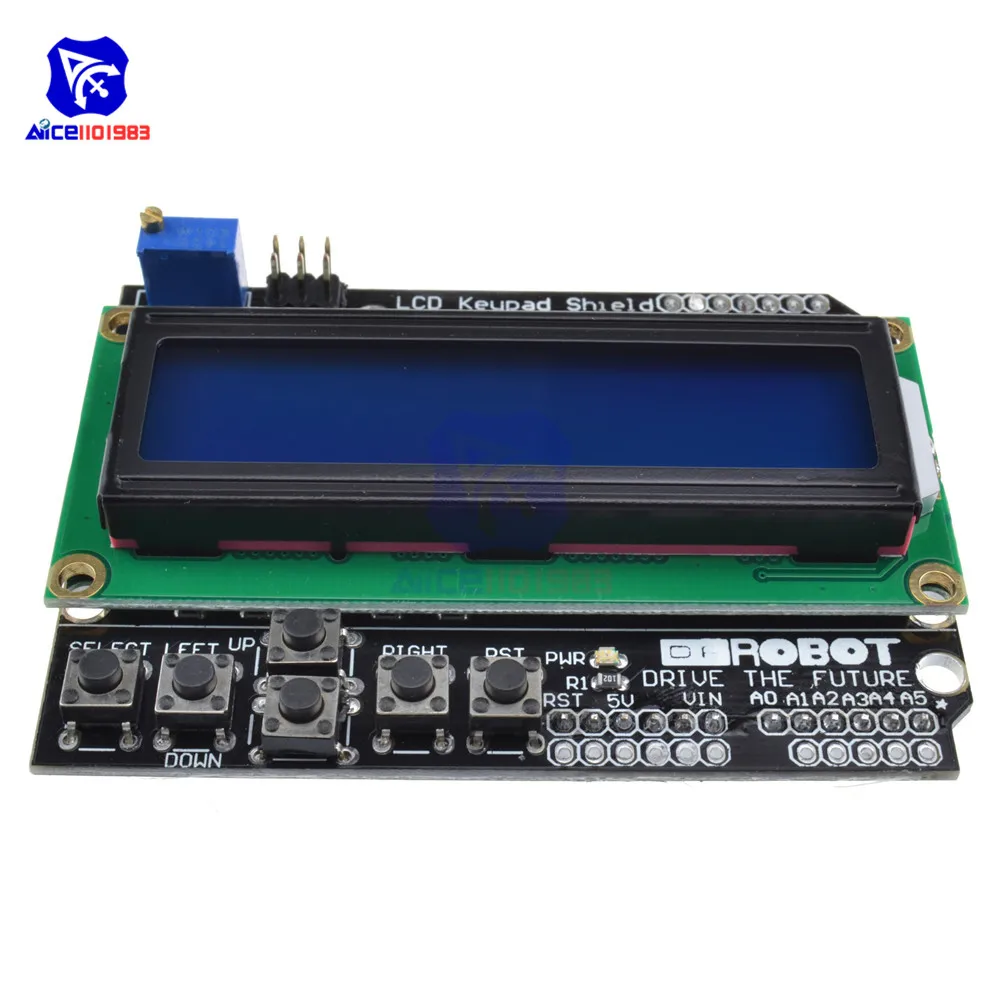 Diymore 1602 Protector de teclado LCD 1602 pantalla LCD ATMEGA328 ATMEGA2560 para Raspberry Pi Arduino R3 retroiluminación azul/amarilla